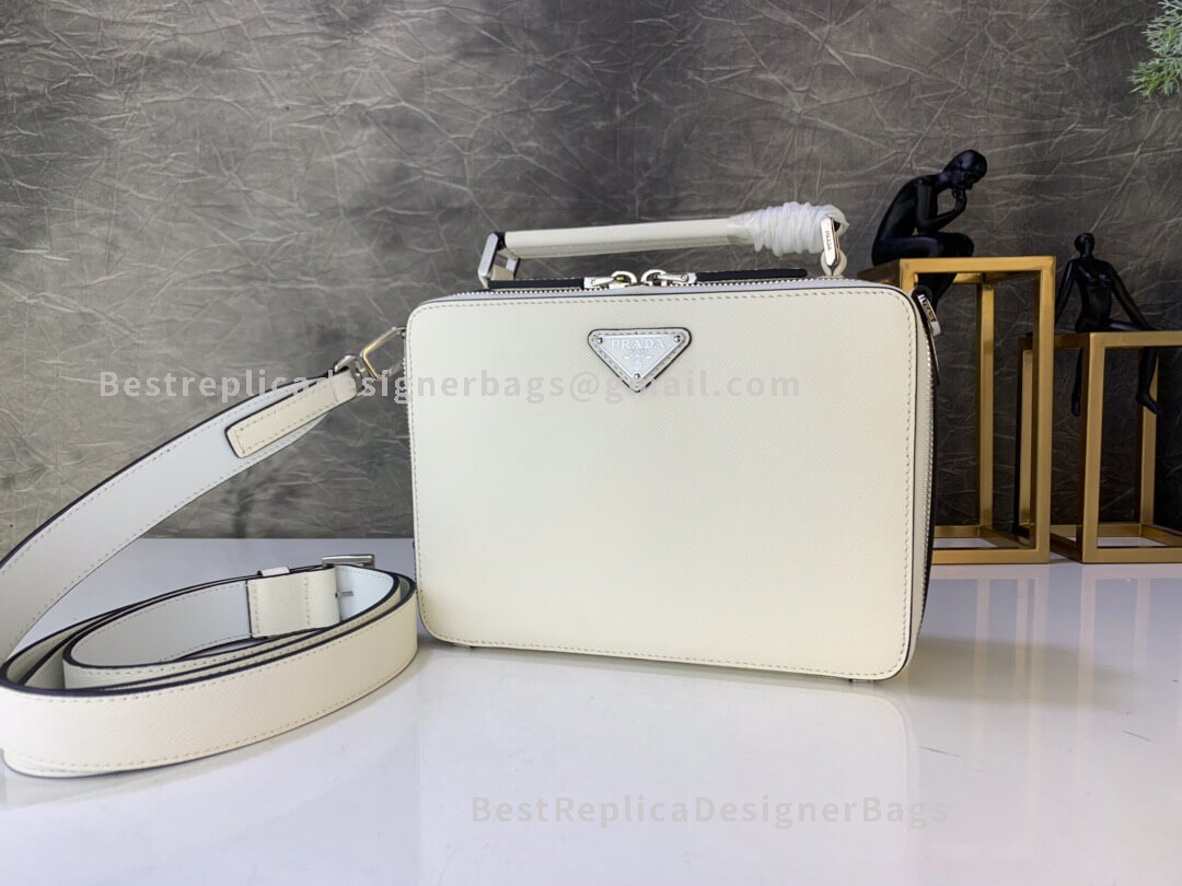 Prada White Saffiano Leather Shoulder Bag SHW 069